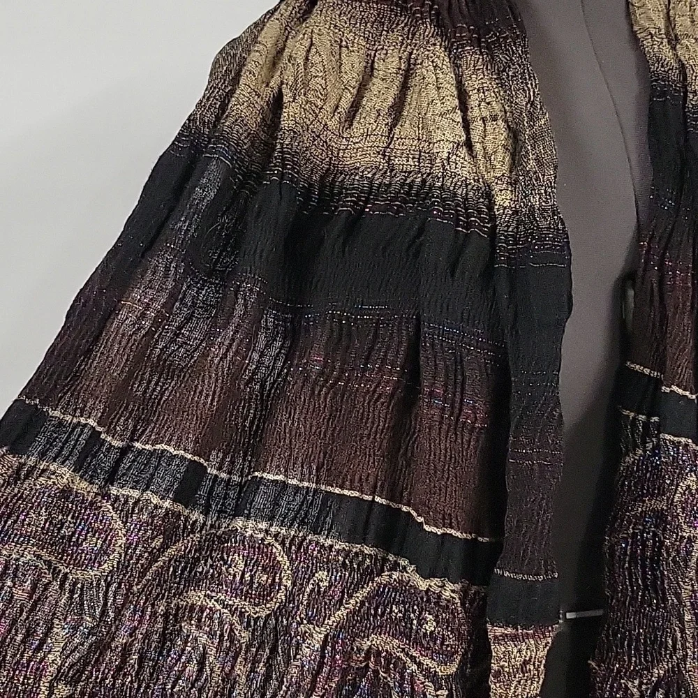 Brown Black Tan Sparkle Paisley Like Print Women's Scarf with Black Fringe